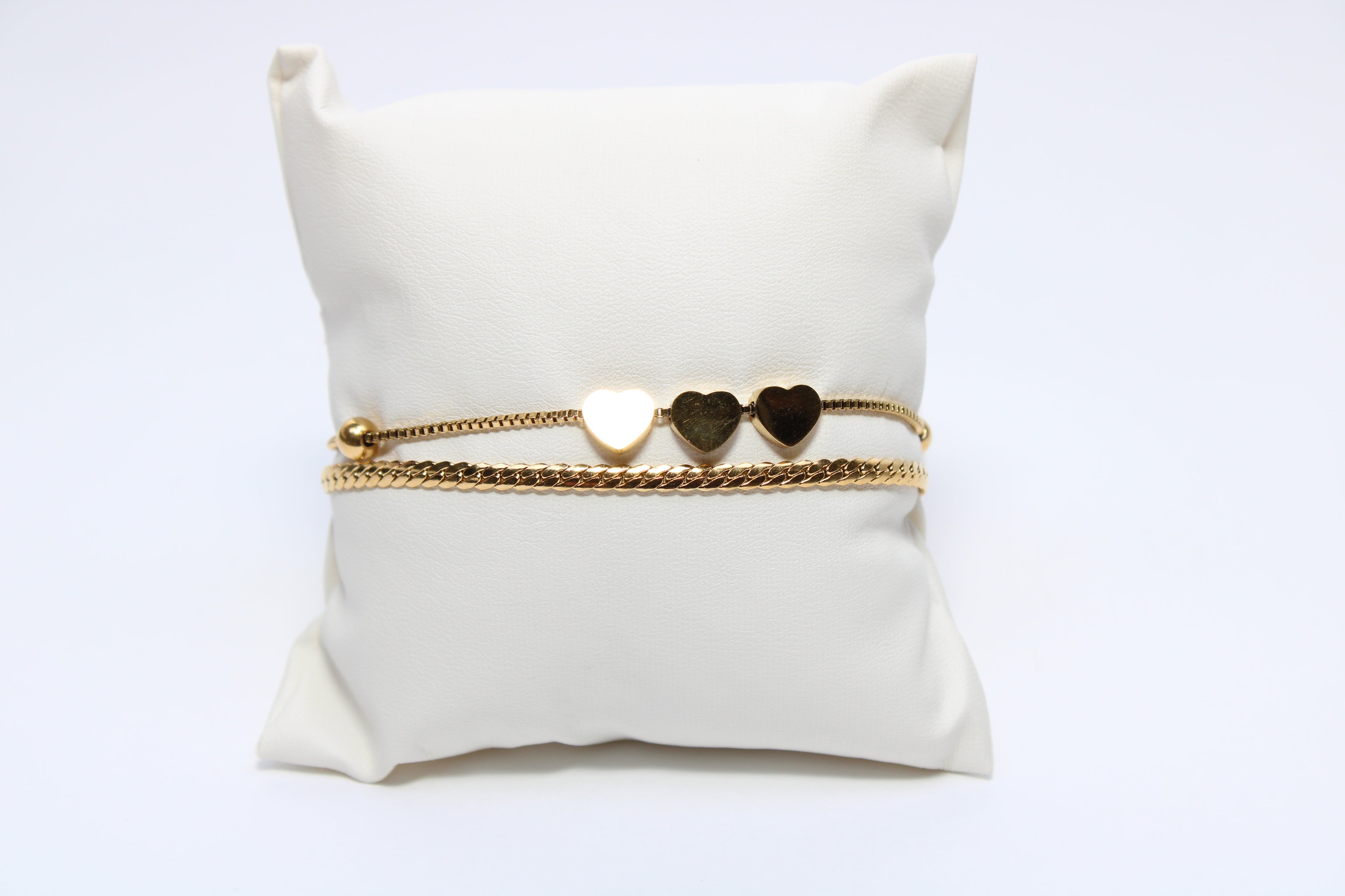 Radiant Mirage | 18K Gold-Filled Double Chain Bracelet with Heart Charms | Stainless Steel