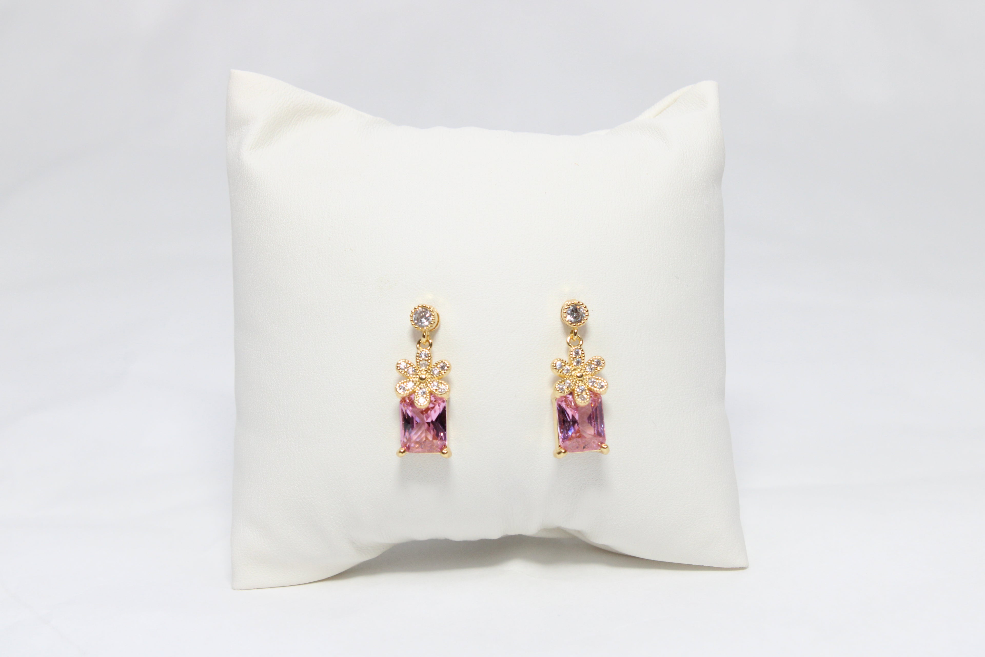 Blossom Drop Glow | 18K Gold-Filled Pink Floral Drop Earrings | Stainless Steel