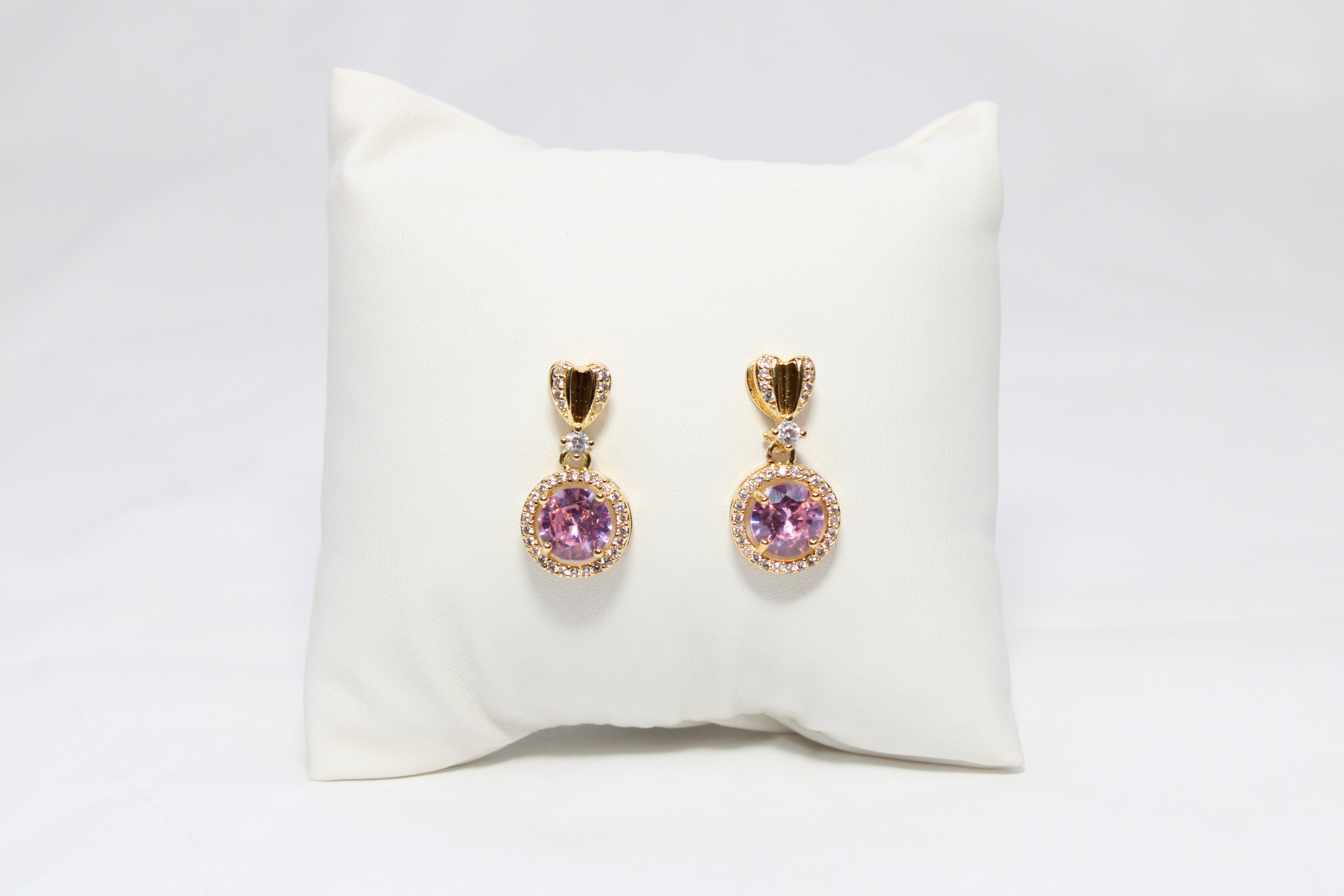 Rosy Drop Elegance | 18K Gold-Filled Pink Halo Earrings | Stainless Steel