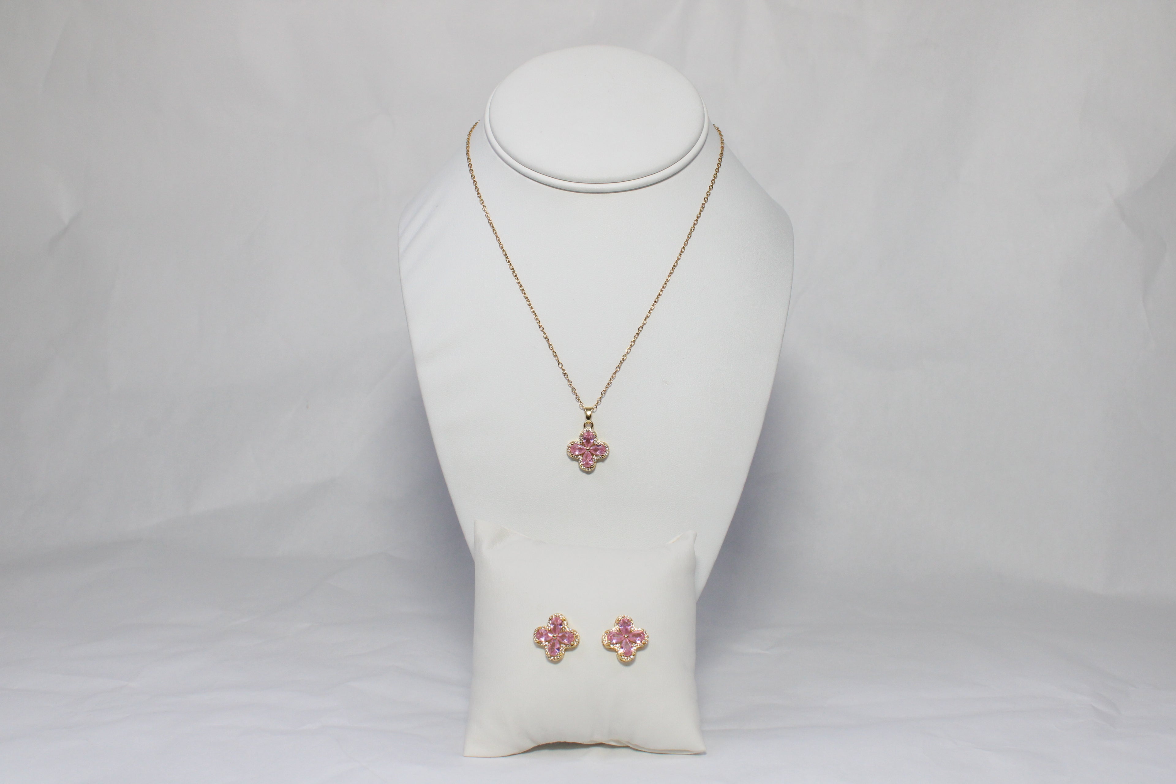 Blush Clover Set | 18K Gold-Filled Pink Crystal Jewelry Set | Stainless Steel