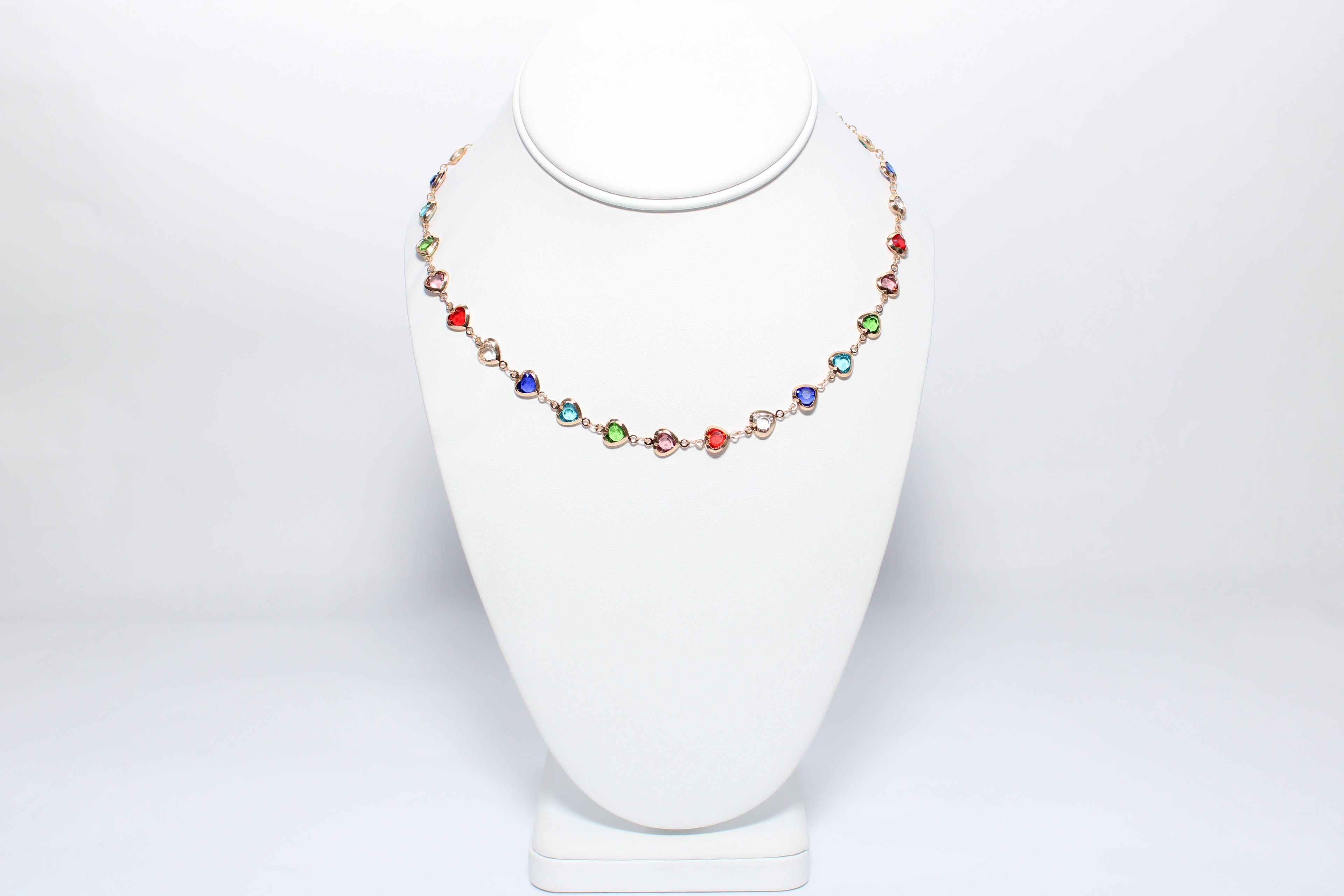 Ethereal Radiance | 18K Gold-Filled Multicolor Heart Tennis Necklace | Stainless Steel