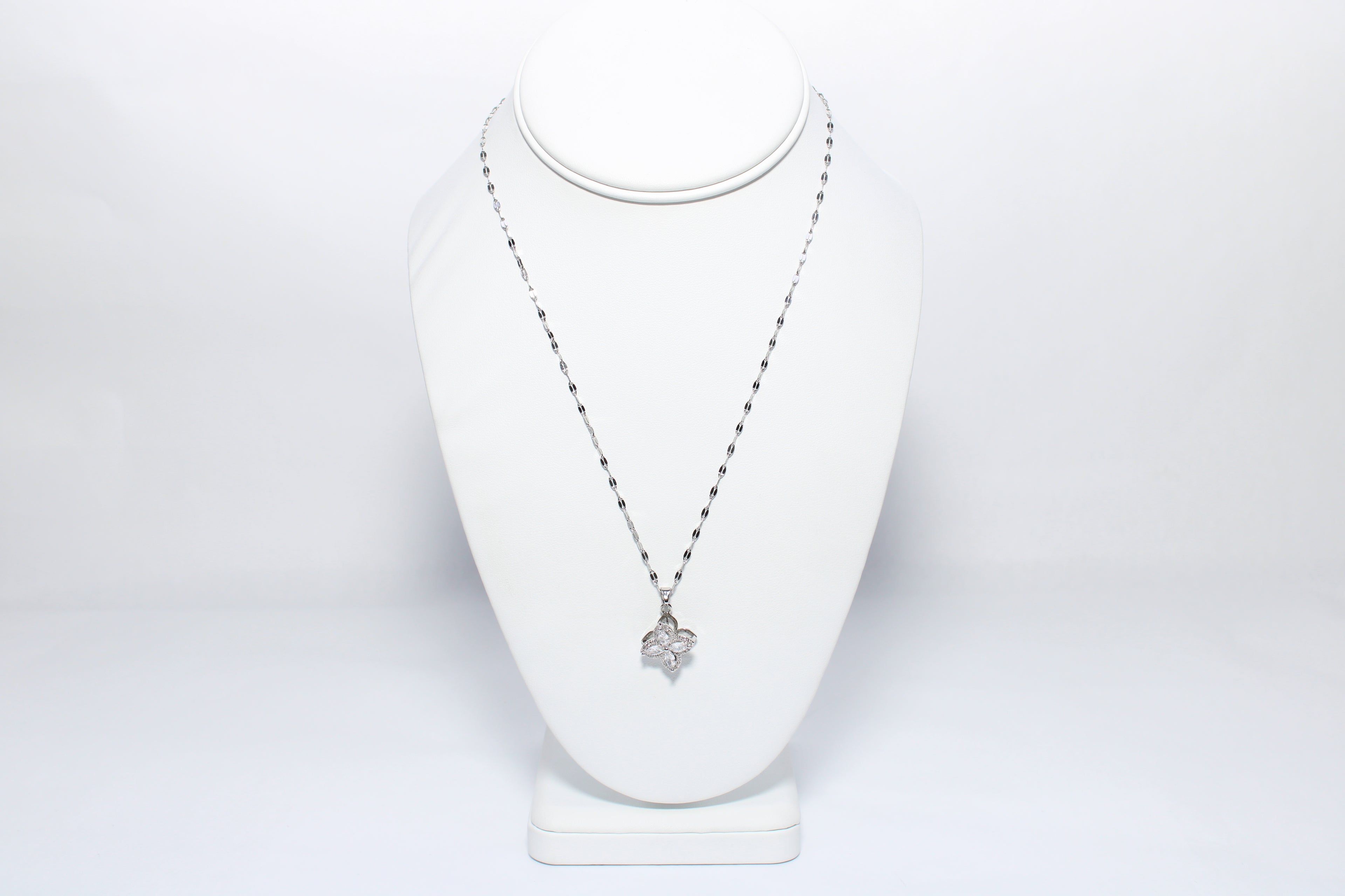 Radiant Ribbon | 18K Gold-Filled Floral CZ Pendant Necklace | Stainless Steel