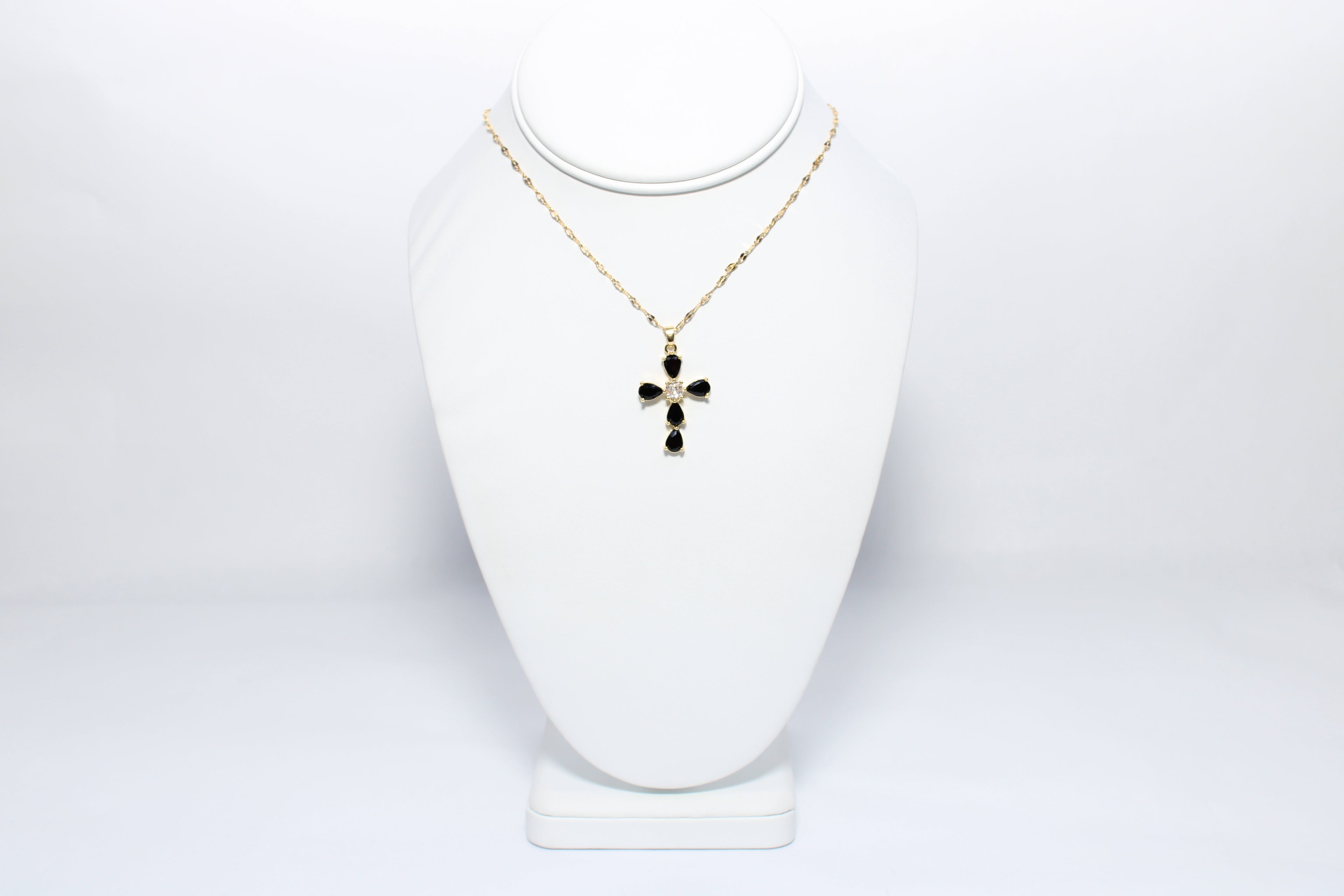 Starry Blossom | 18K Gold-Filled Black Stone Cross Necklace | Stainless Steel