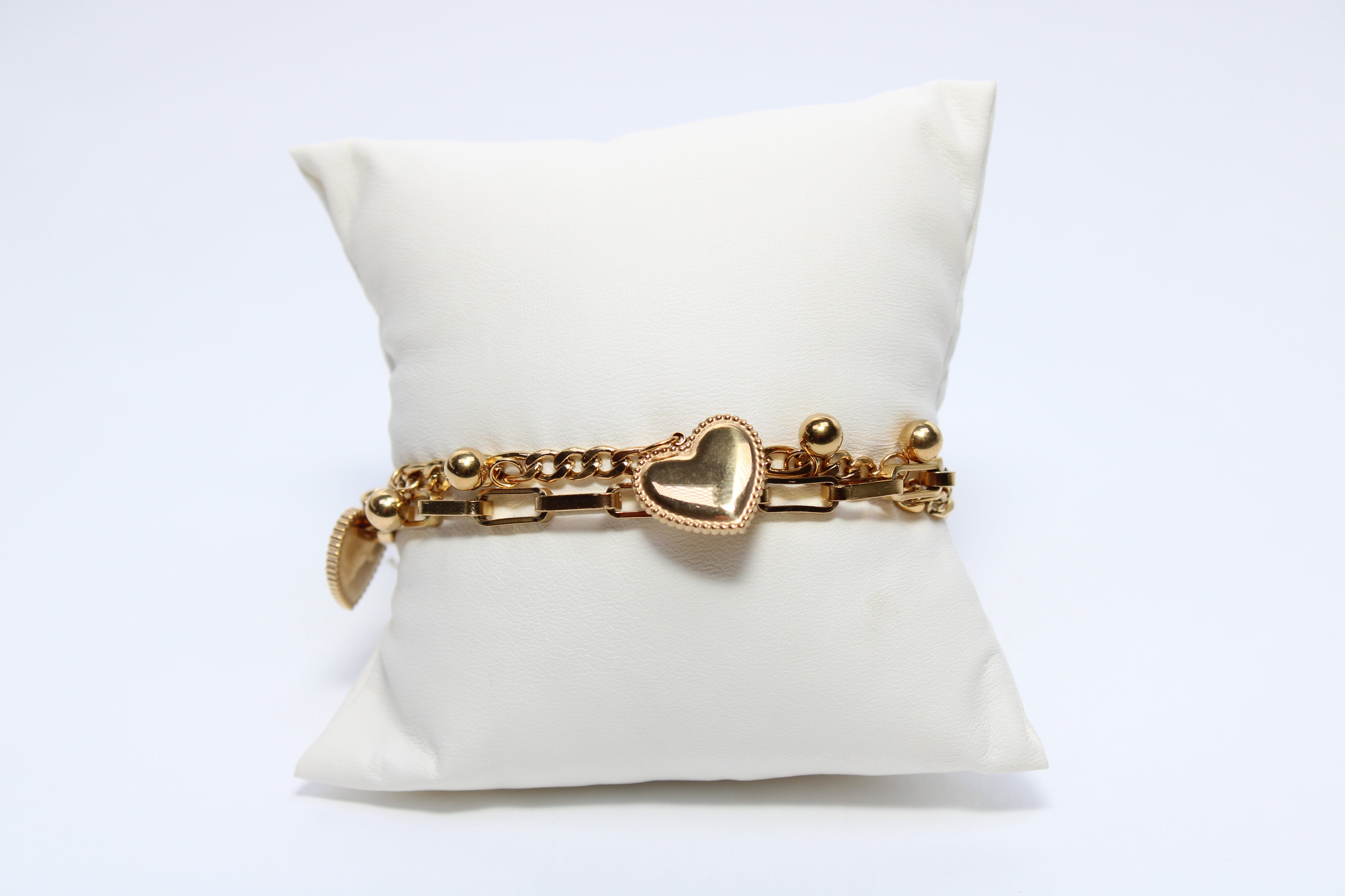 Seraphic Chain | 18K Gold-Filled Double Chain Bracelet with Heart Charm | Stainless Steel