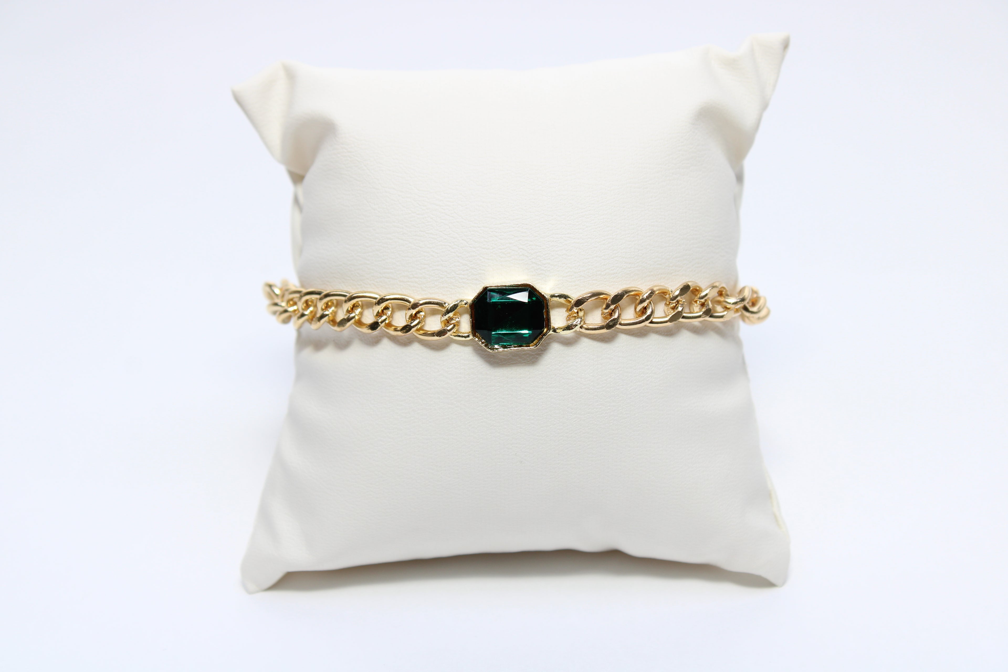 Velvet Charm | 18K Gold-Filled Green Gem Chain Bracelet | Stainless Steel