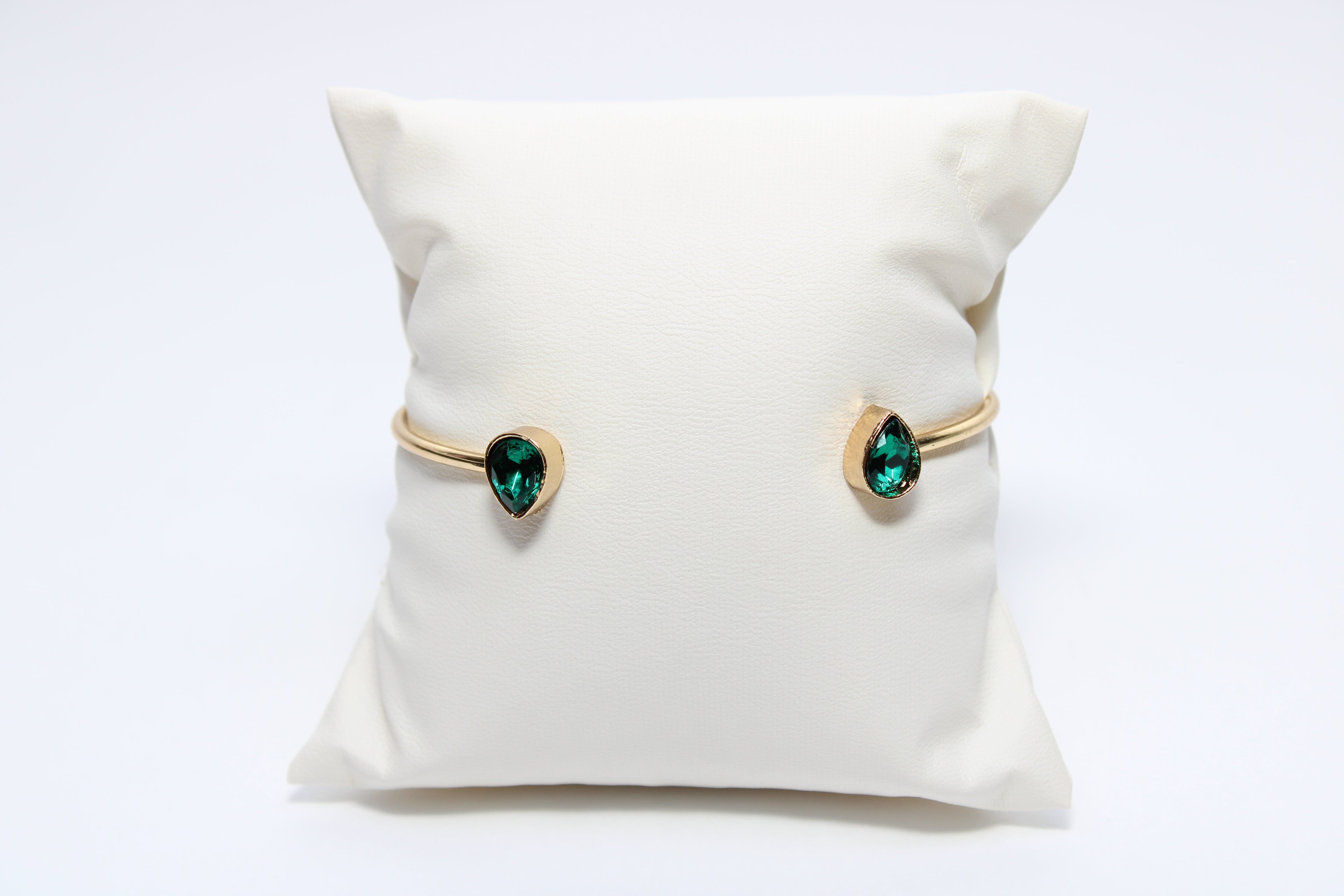 Ethereal Spark | 18K Gold-Filled Open Cuff Bracelet with Emerald Teardrop Stones | Stainless Steel
