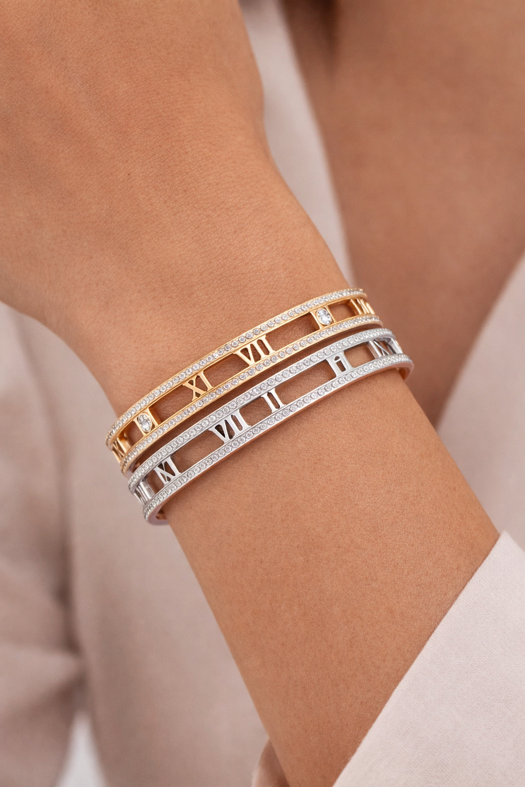 Roman Numeral CZ Double Bangle