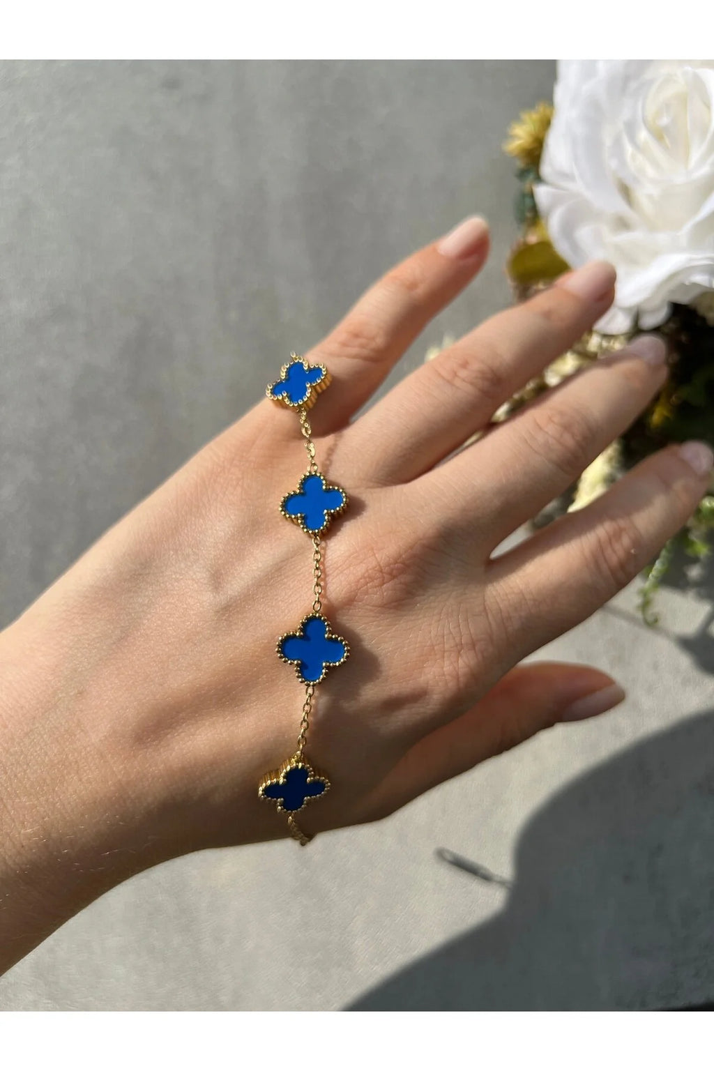 Whisper Chain | 18K Gold-Filled Blue Clover Bracelet | Stainless Steel