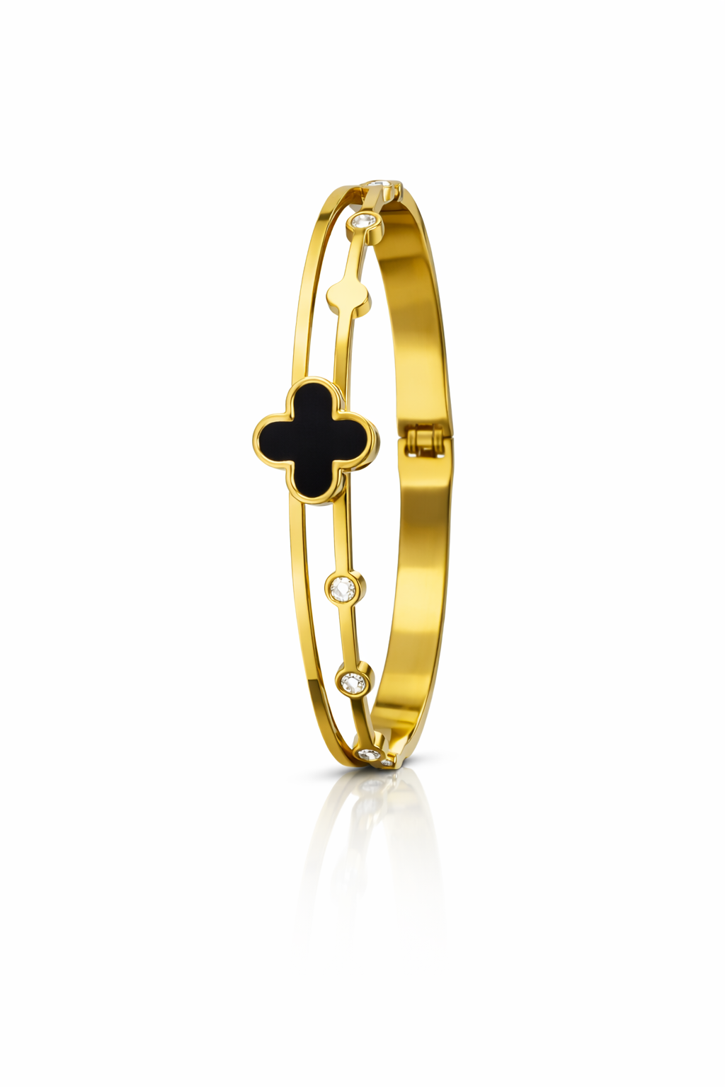 Gold-Filled Clover Bangle with CZ Stones