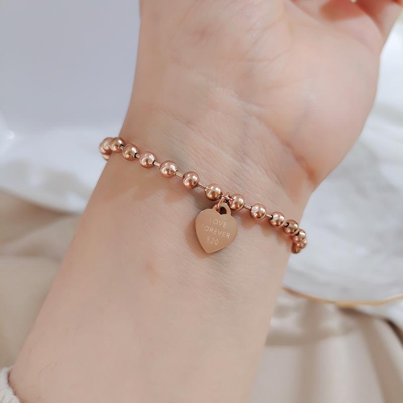 Radiant Bloom | Rose Gold Stainless Steel Beaded Bracelet with Heart Charm