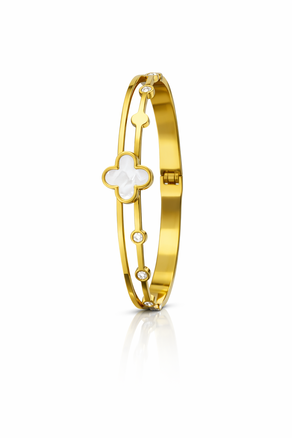 Gold-Filled Clover Bangle with CZ Stones
