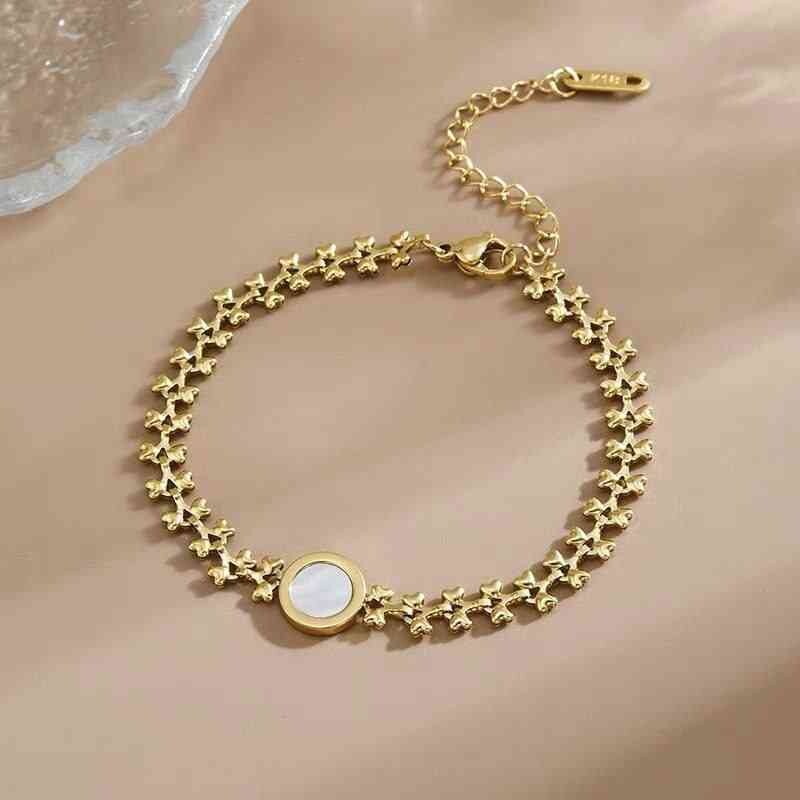 Halo Whisper | 18K Gold-Filled Vintage Chain Bracelet with Moonstone Center | Stainless Steel