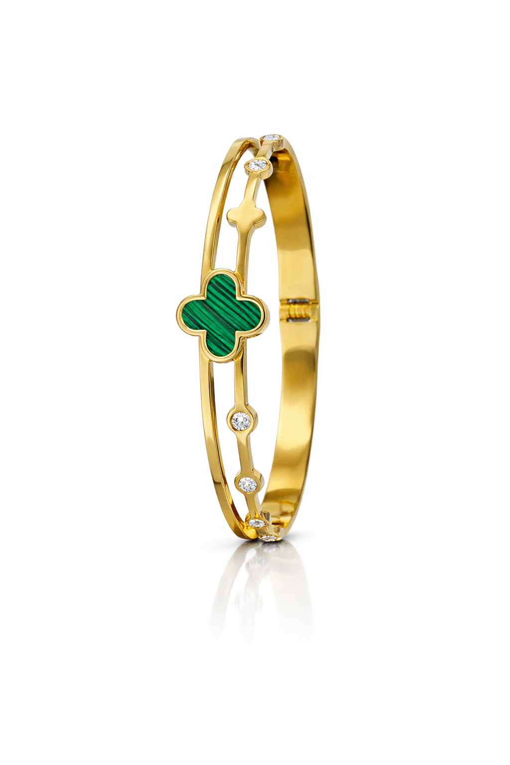 Gold-Filled Clover Bangle with CZ Stones