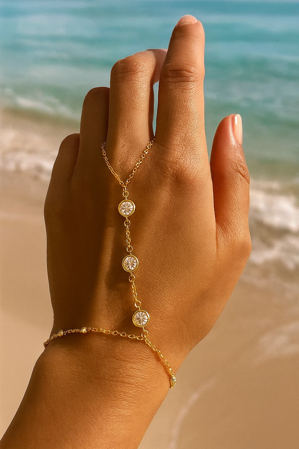 Gold Cubic Zirconia Hand Chain