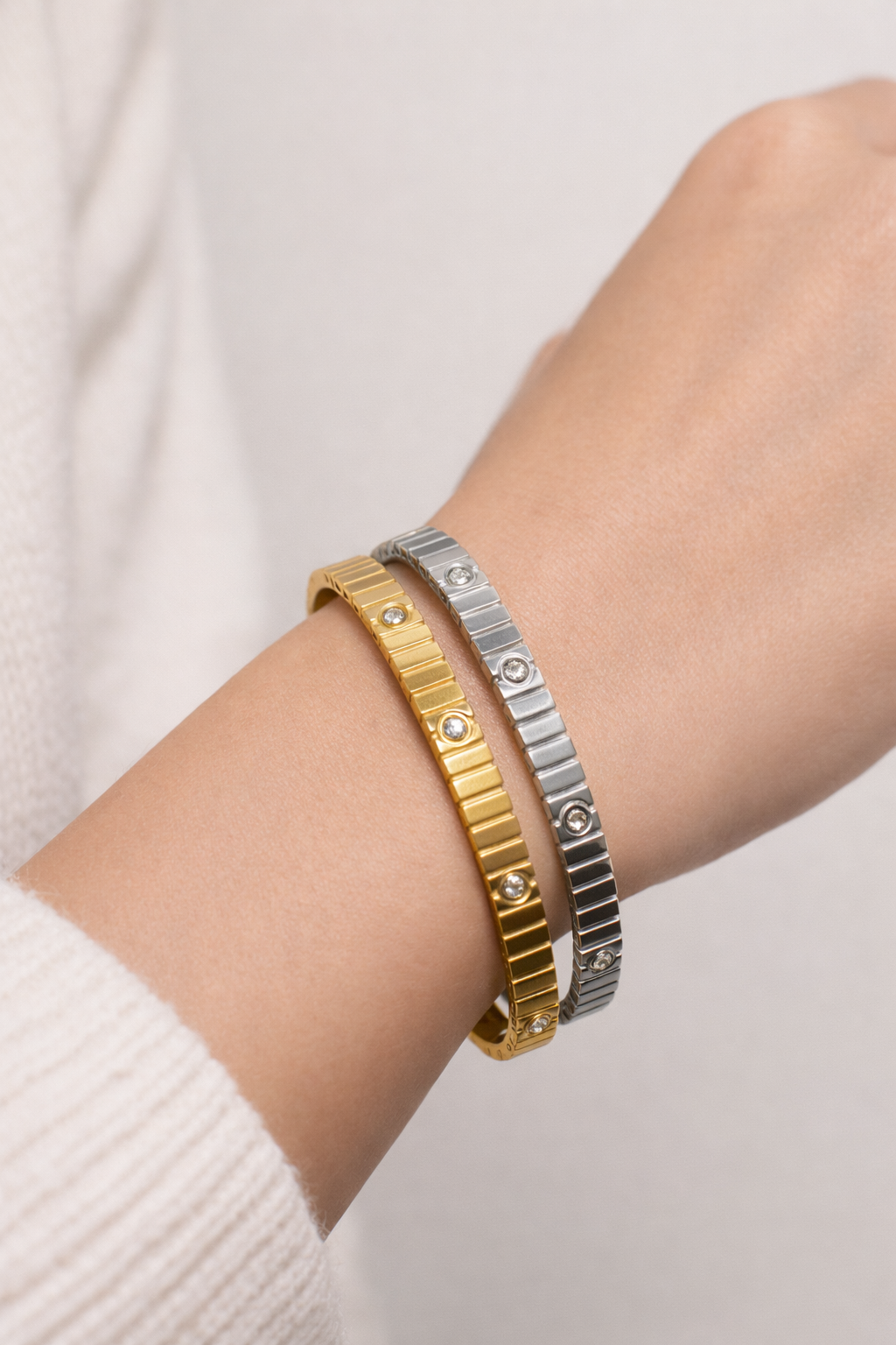 Elegant Bangle with cz stones and straps