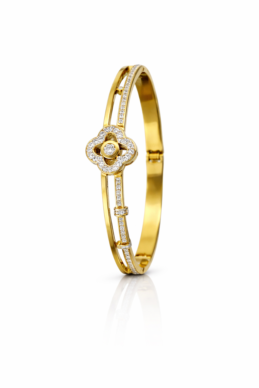 Gold-Filled Clover Bangle with CZ Stones
