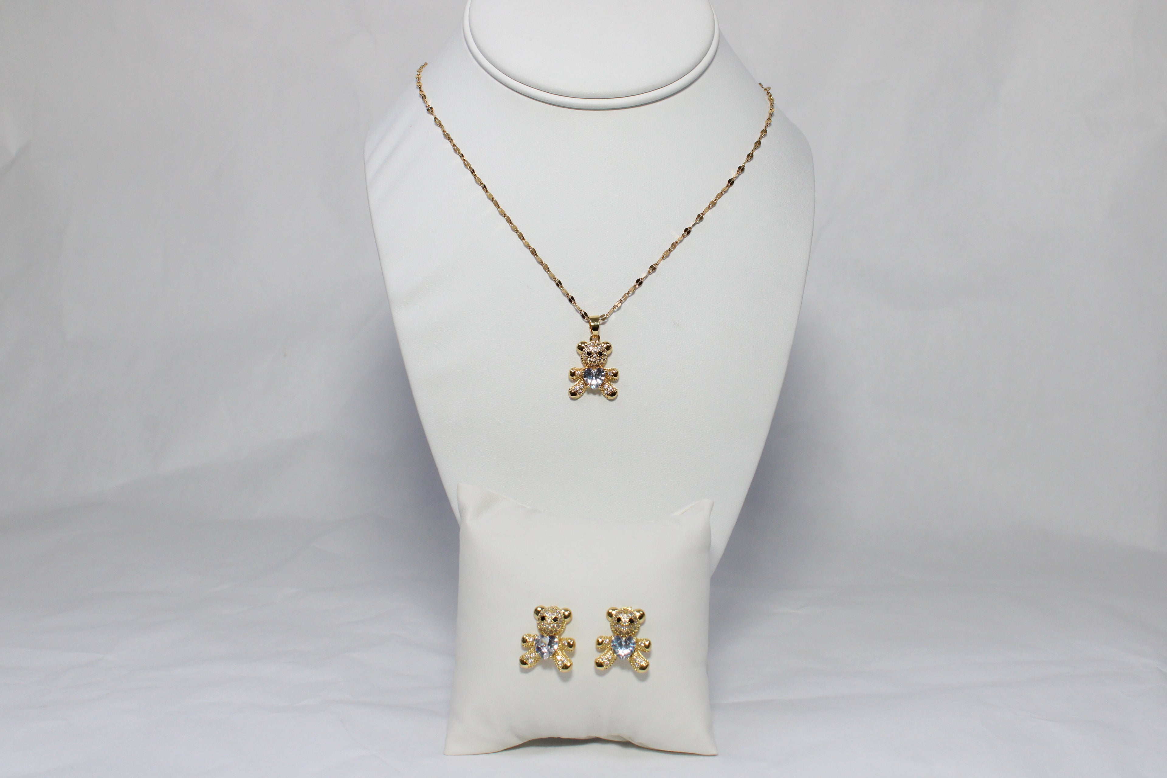 Crystal Bear Glow Set | 18K Gold-Filled Teddy Bear Jewelry Set | Stainless Steel