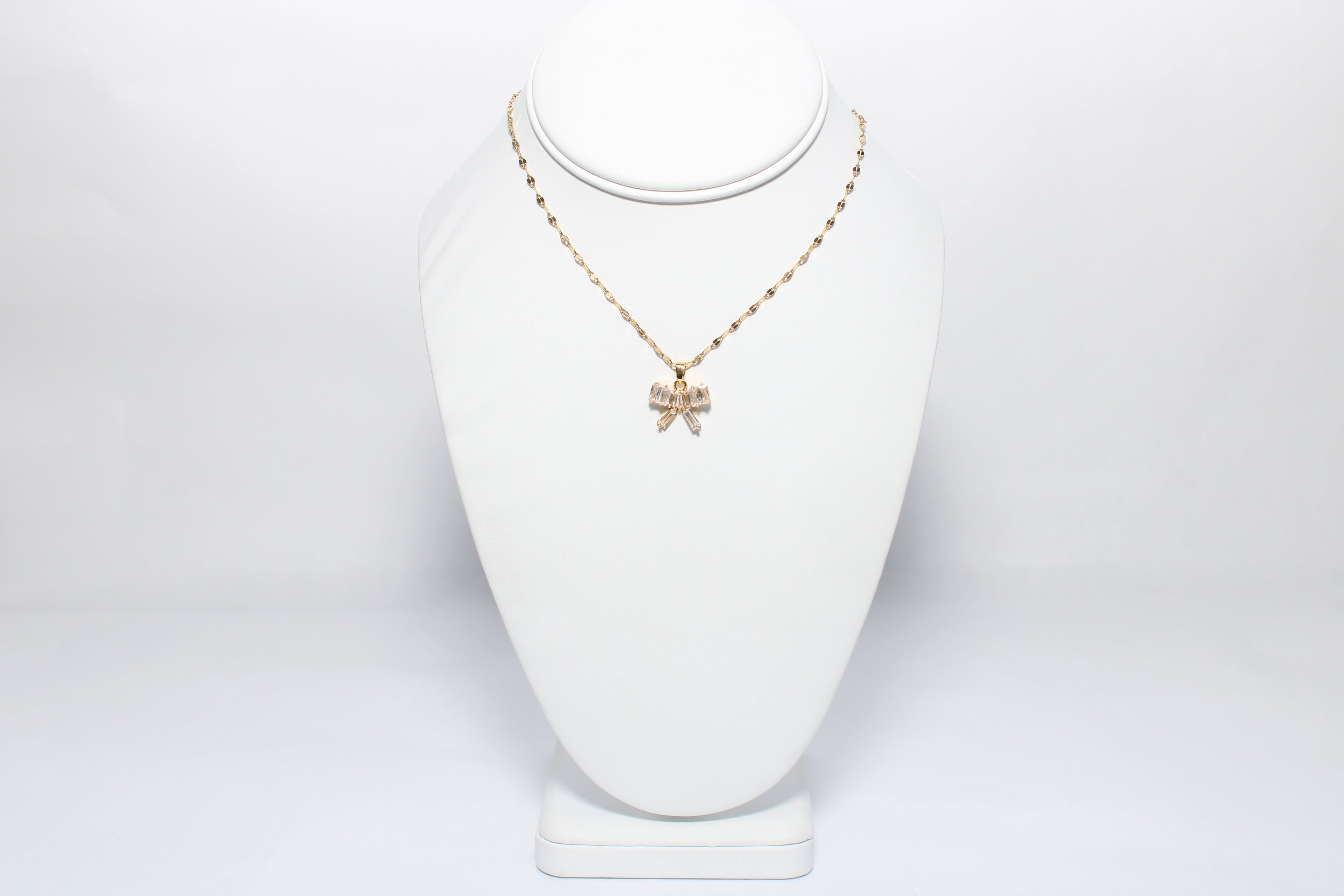 Opulent Gleam | 18K Gold-Filled Bow CZ Necklace | Stainless Steel