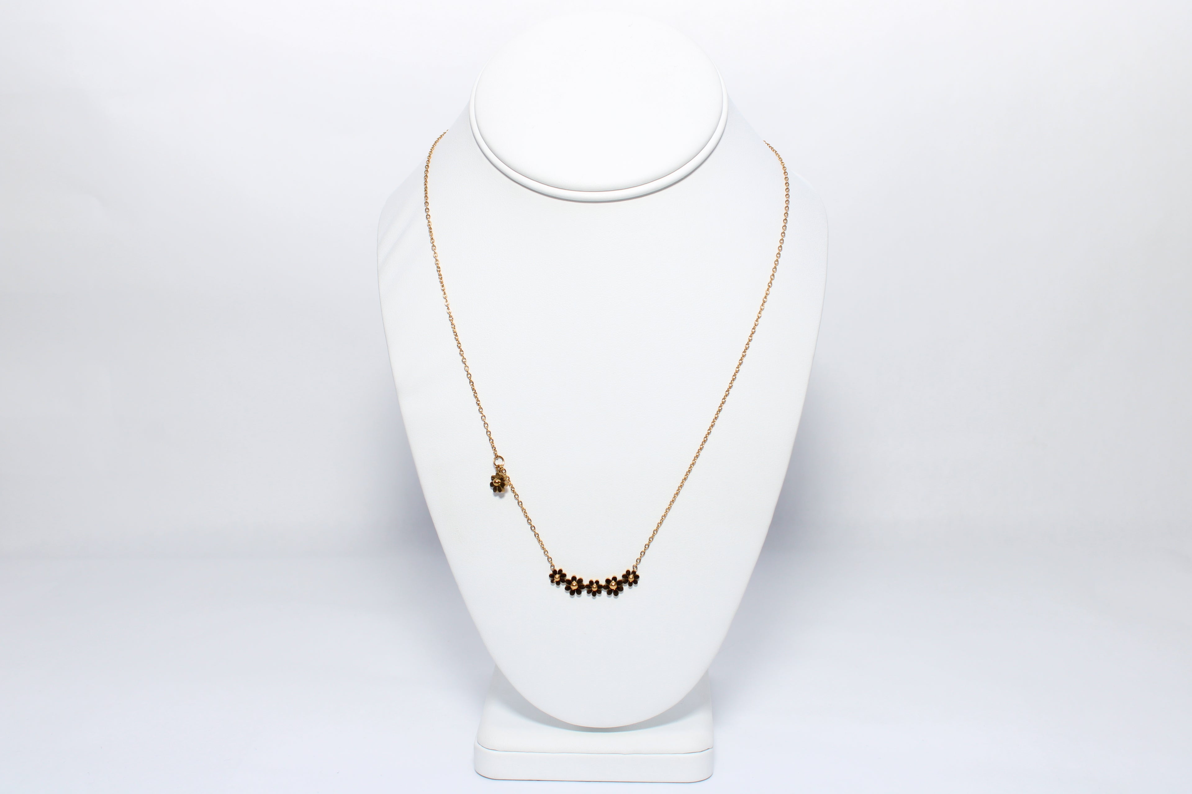 Twilight Aura | 18K Gold-Filled Black Flower Station Necklace | Stainless Steel