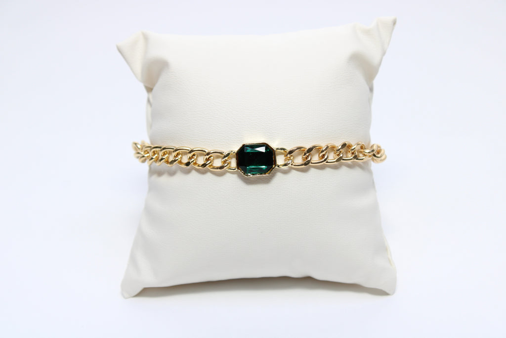 Velvet Charm | 18K Gold-Filled Green Gem Chain Bracelet | Stainless Steel