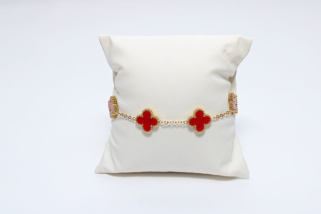 Serene Spark | 18K Gold-Filled Red Clover Bracelet | Stainless Steel