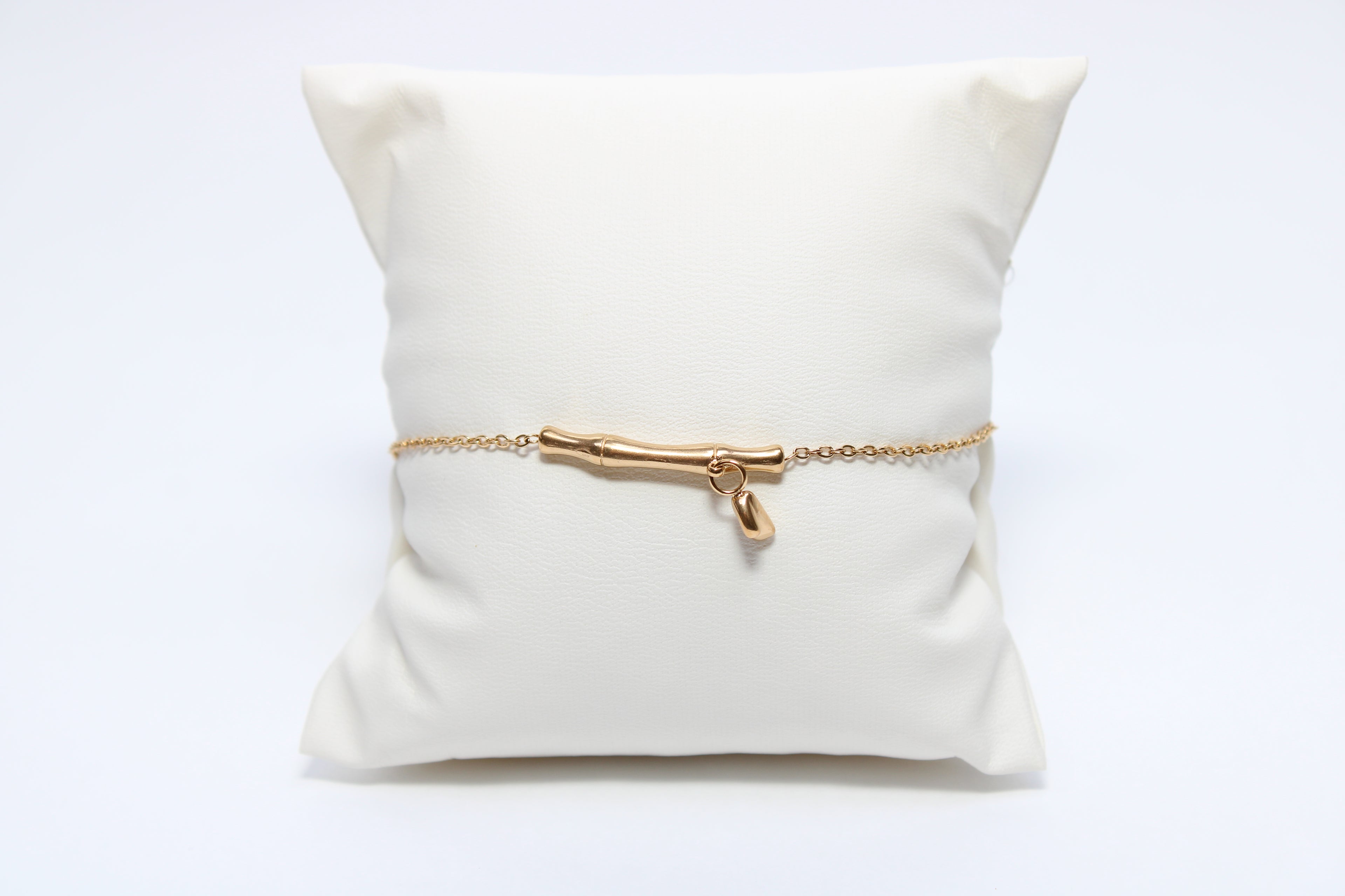 Stellar Lustre | 18K Gold-Filled Bamboo Bar Bracelet with Teardrop Charm | Stainless Steel