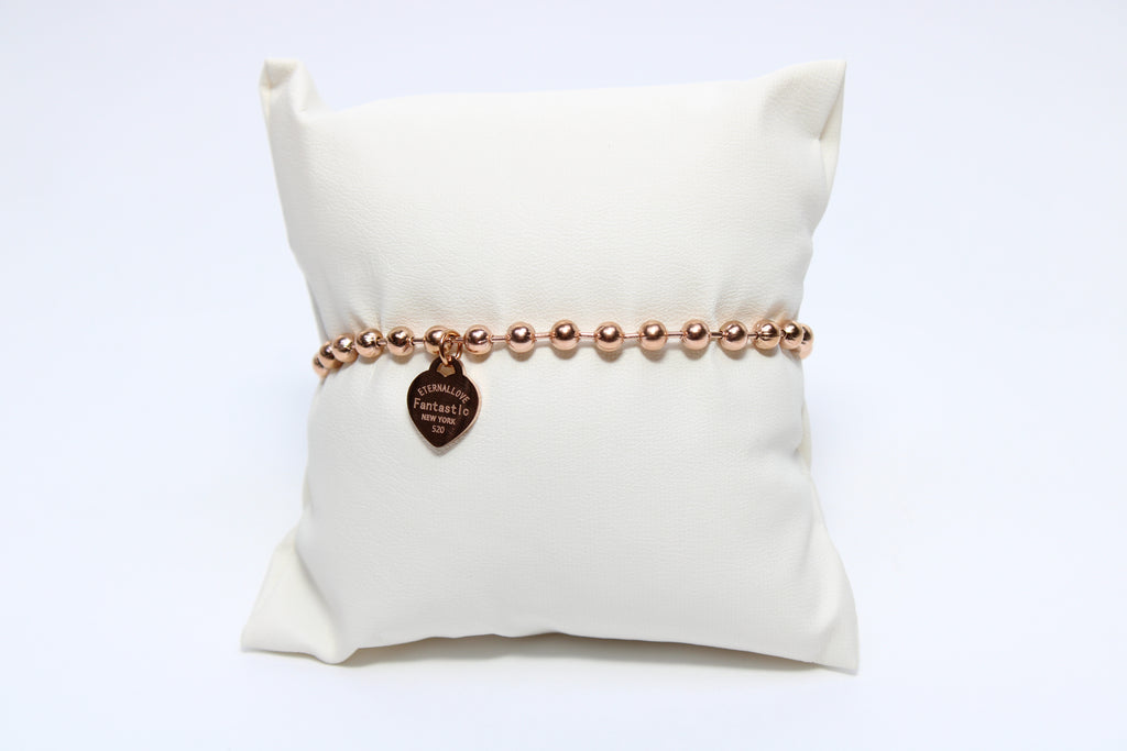 Radiant Bloom | Rose Gold Stainless Steel Beaded Bracelet with Heart Charm