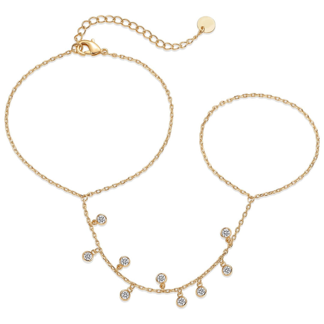 Gold Cubic Zirconia Drop Hand Chain